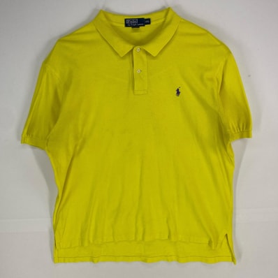 古着 ポロバイラルフローレン Polo by Ralph Lauren 鹿の子 半袖シャツ ワンポイント ロゴ刺繍 ポロシャツ 2XL イエロー系 メンズ