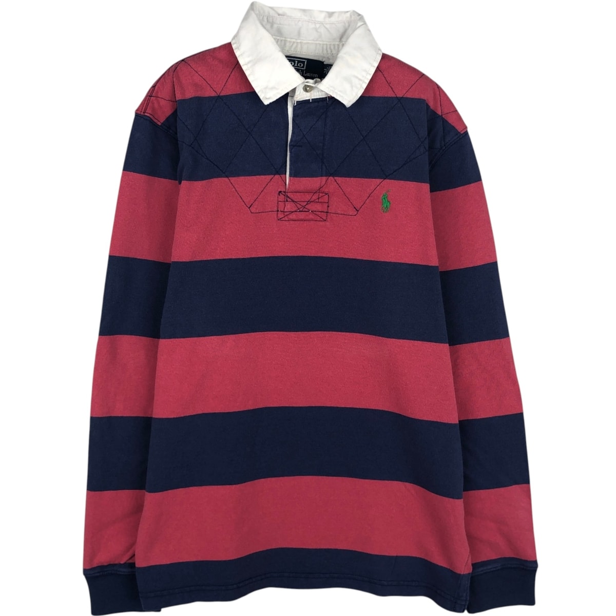古着 ラルフローレン Ralph Lauren POLO by Ralph Lauren CUSTOM FIT ボーダー柄 長袖 ラガーシャツ メンズM相当/eaa625773