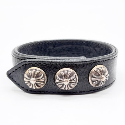 Chrome Hearts 3 Button 2 Snap Leather Bracelet "Black/Silver"