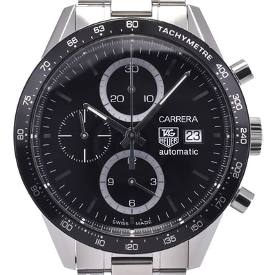 タグホイヤー TAG HEUER CV2010-3 カレラ 裏スケ クロノグラフ ブラック 自動巻き メンズ 良品 箱・保証書付き 腕時計 K#147897