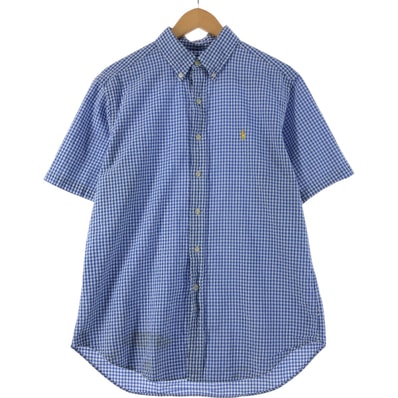 古着 ラルフローレン Ralph Lauren CLASSIC FIT シアサッカー 半袖 ボタンダウン チェックシャツ メンズL相当/eaa536444