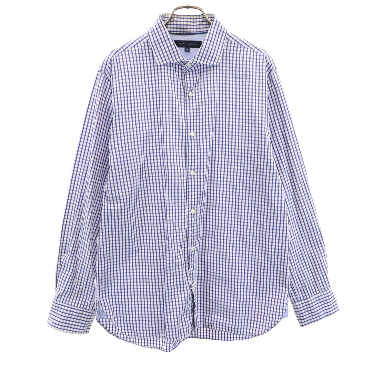 TOMMY HILFIGER トミーヒルフィガー 日本製 チェック柄 長袖 コットンシャツ XL ホワイト