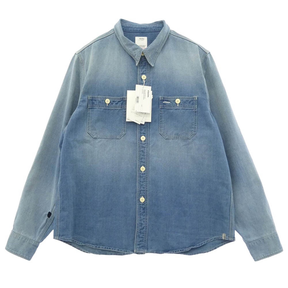 VISVIM ビズビム 26SS 126105011013 LARRIKAN L/S CRASH ダメージリペア加工 クラッシュ 長袖 ワークシャツ インディゴブルー系【新古品】【未使用】【中古】