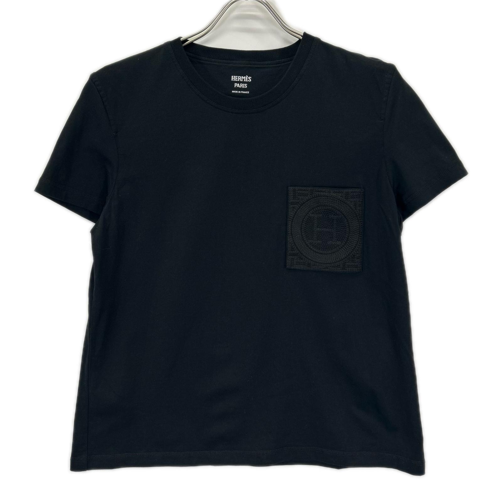 エルメス 6E4615DA ブラック H刺繍 コットン Tシャツ 42