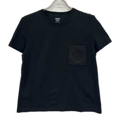 エルメス 6E4615DA ブラック H刺繍 コットン Tシャツ 42