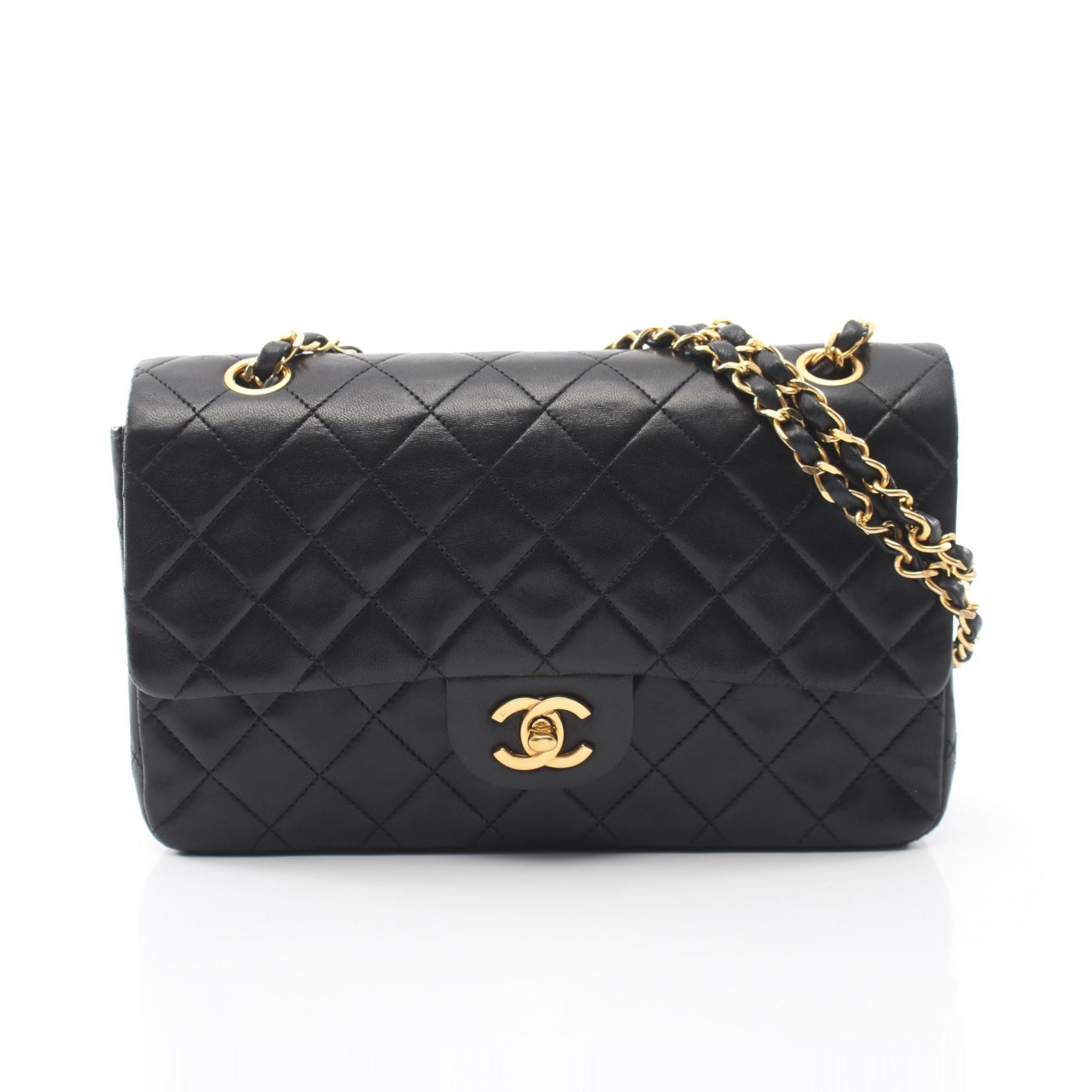 シャネル CHANEL マトラッセ Wフラップ ショルダーバッグ バッグ ラムスキン(羊革) レディース ブラック系 【中古】