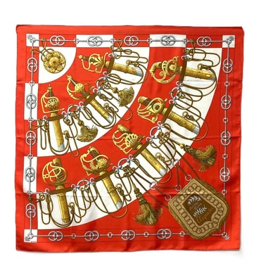 エルメス HERMES Cliquetis カチカチ 剣柄 カレ90 スカーフ シルク オレンジ 未使用