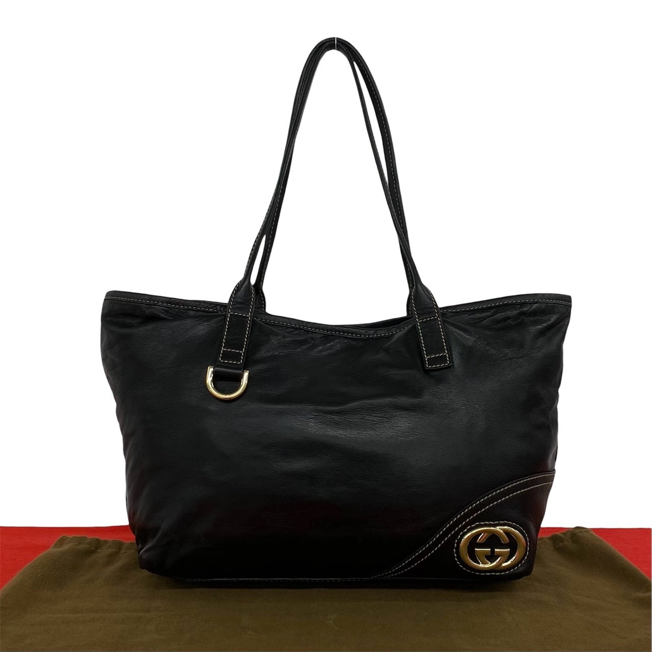 GUCCI グッチ ニューブリット GG ロゴ 金具 レザー ショルダーバッグ ブラック
 34877