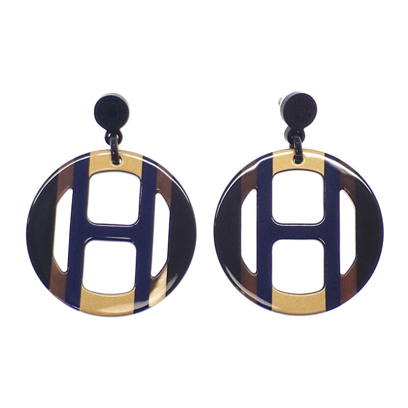 エルメス HERMES Hエキップ H057086FL25 ピアス バッファローホーン ブルー ブラウン レディース【中古】【Aランク】