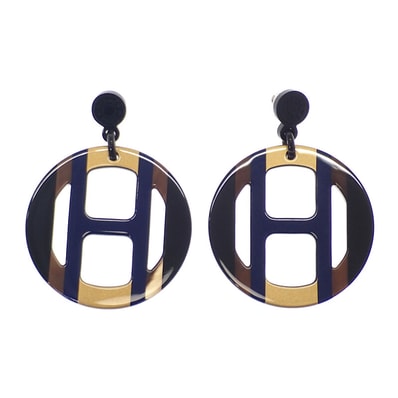 エルメス HERMES Hエキップ H057086FL25 ピアス バッファローホーン ブルー ブラウン レディース【中古】【Aランク】