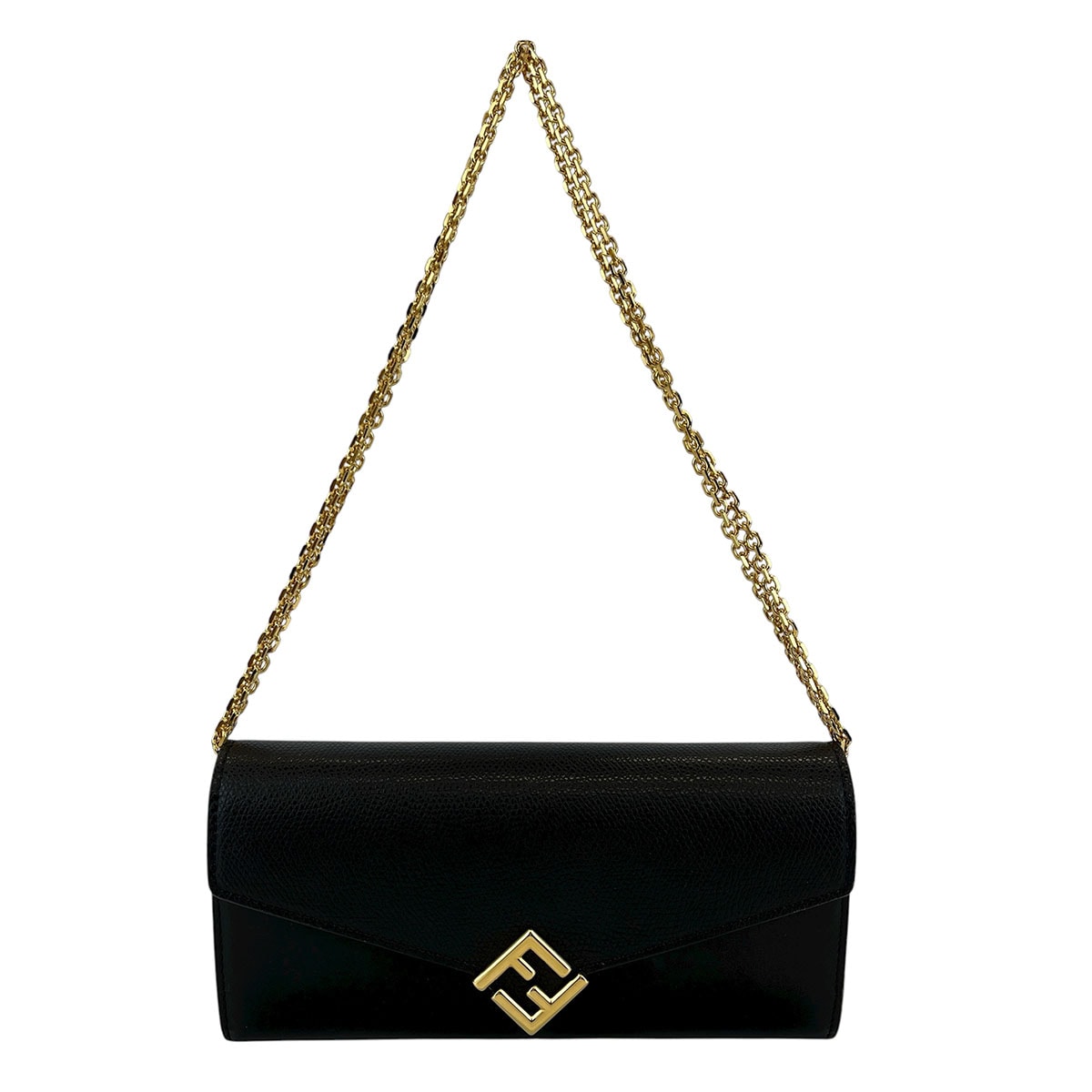 FENDI フェンディ チェーン ショルダー 長財布 レザー ブラック レディース【中古】