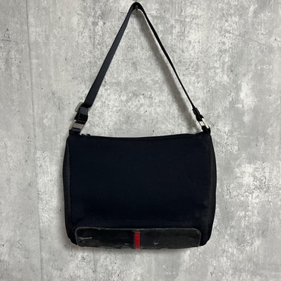 【PRADA SPORT】プラダスポーツ ショルダーバッグ ブラック ナイロン ラバー メッシュ リネアロッサ レッドロゴ アーカイブ 希少 メンズ