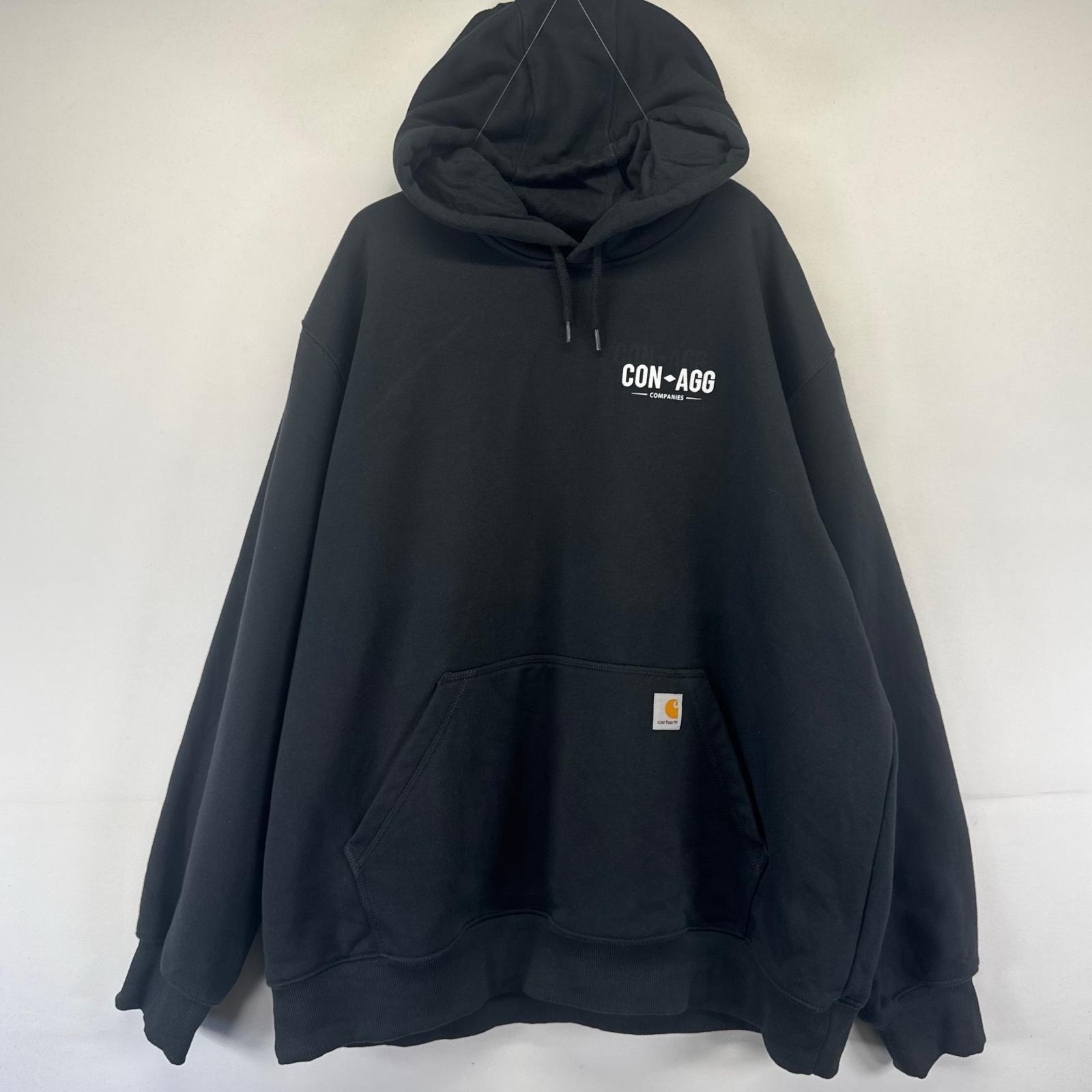 古着 カーハート Carhartt パーカー プルオーバー 企業ロゴ スウェット ワンポイントロゴ フーディ 大きいサイズ 2XL  ブラック系 メンズ