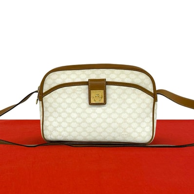 CELINE セリーヌ ロゴ リング 金具 マカダム 柄 PVC レザー ショルダーバッグ ホワイト
43053