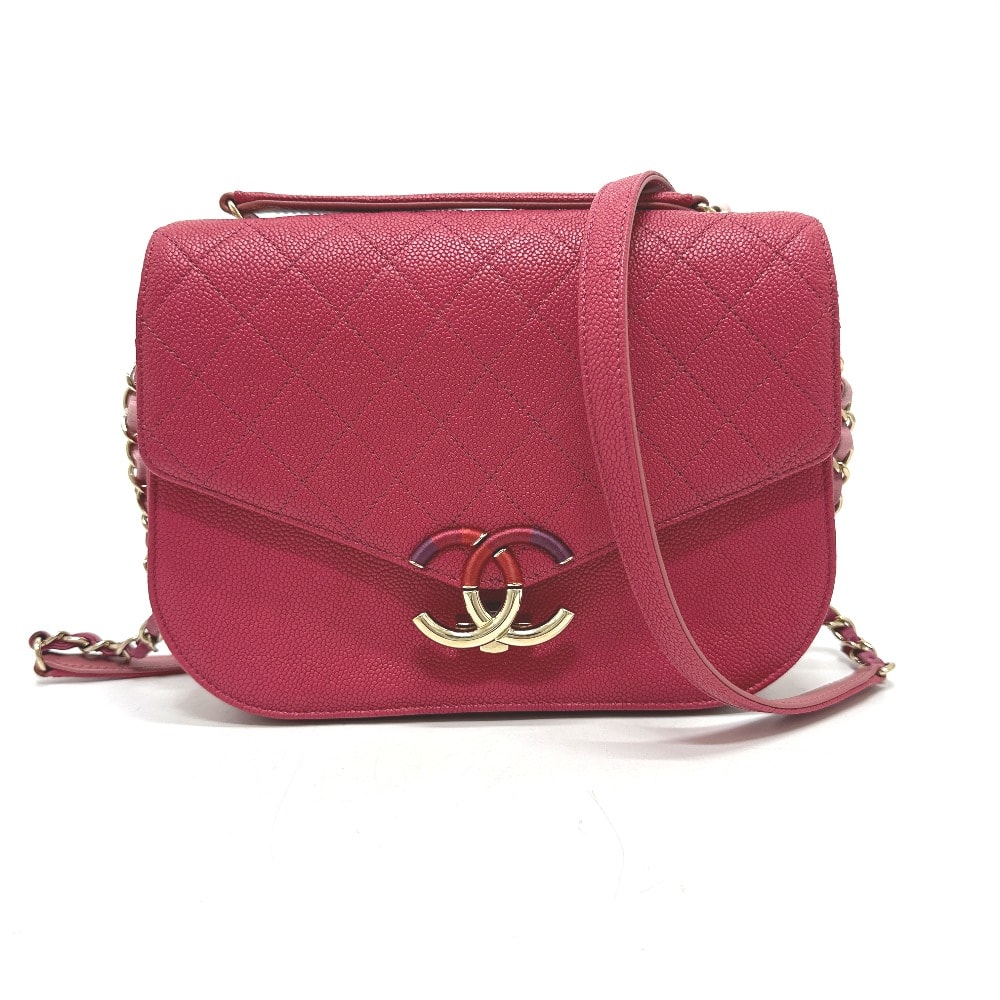 シャネル CHANEL コイル ココマーク CC カバン 2WAY チェーン ショルダーバッグ キャビアスキン ピンク系