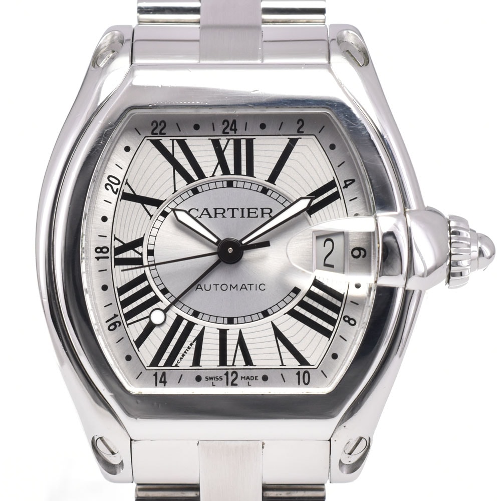 カルティエ CARTIER W62032X6 ロードスター XL デイト シルバー 自動巻き メンズ 良品 腕時計 E#147273