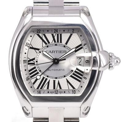 カルティエ CARTIER W62032X6 ロードスター XL デイト シルバー 自動巻き メンズ 良品 腕時計 E#147273