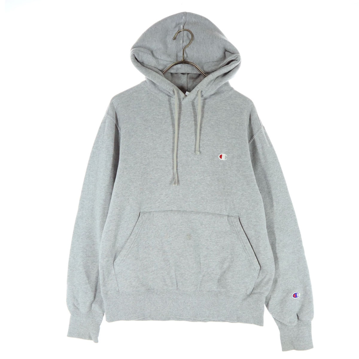 Champion チャンピオン 裏起毛 ロゴ刺繍 長袖 スウェットパーカー S グレー