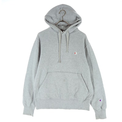 Champion チャンピオン 裏起毛 ロゴ刺繍 長袖 スウェットパーカー S グレー