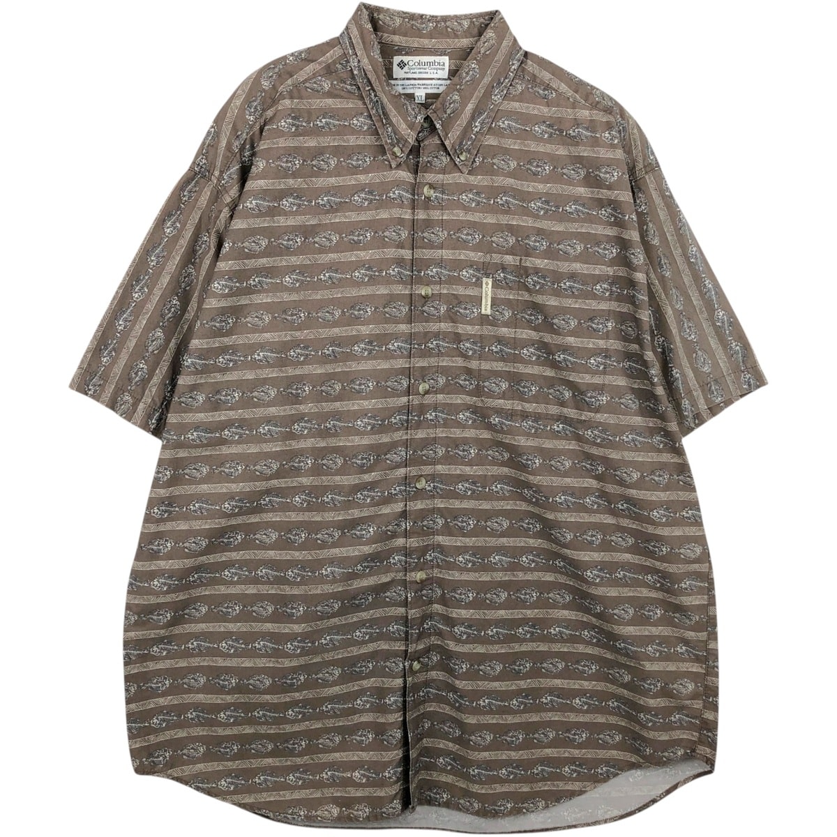 古着 90年代 コロンビア Columbia 魚柄 総柄 半袖 ボタンダウンシャツ メンズXL相当 ヴィンテージ/eaa641390