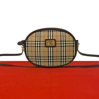 BURBERRY バーバリー シャドーホース ロゴ 金具 ノバチェック 柄 キャンバス レザー ショルダーバッグ ベージュ
53382