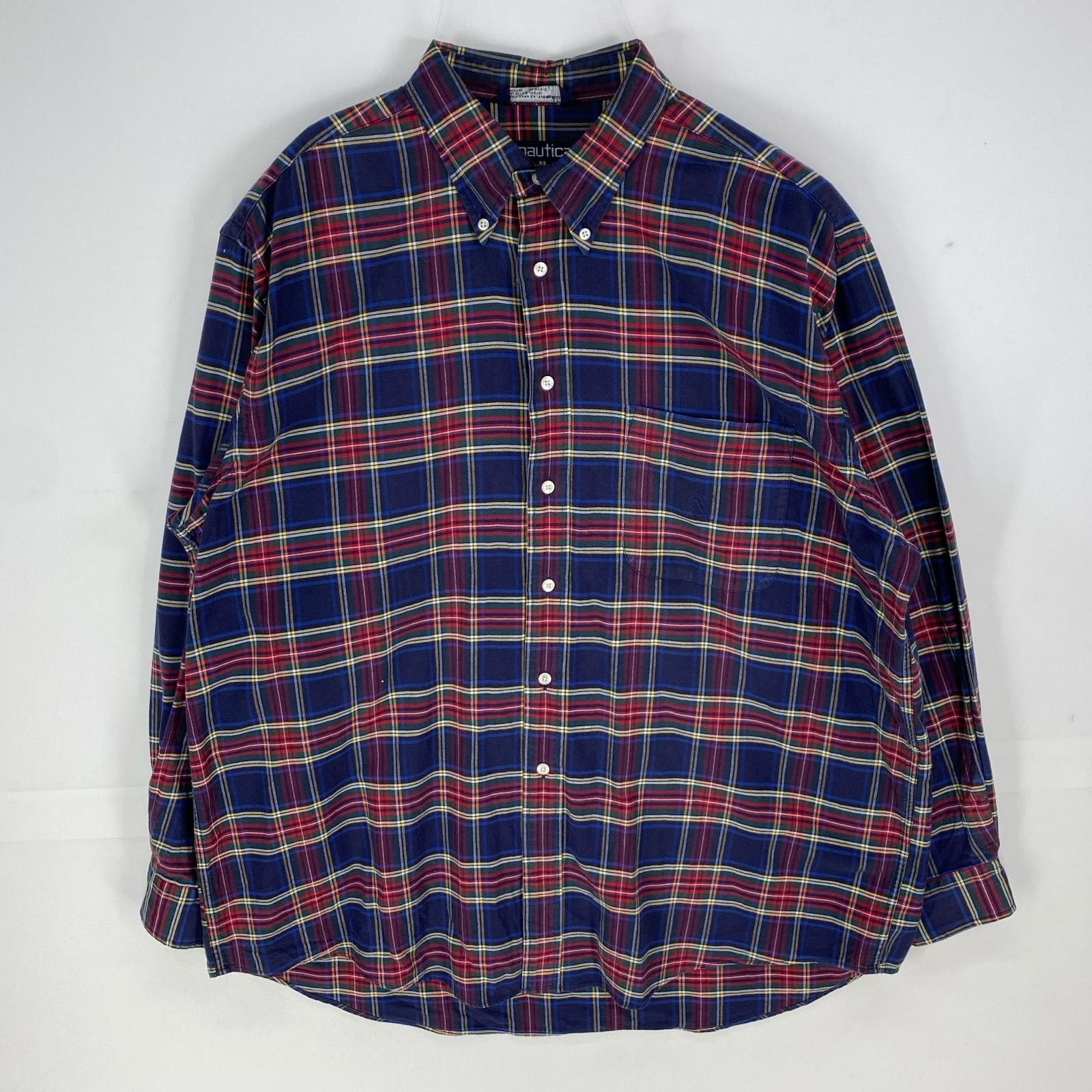 古着 90's/90年代 ノーティカ NAUTICA 長袖シャツ ボタンダウン 刺繍ロゴ ロングスリーブ ワンポイント XL  ネイビー系 メンズ
