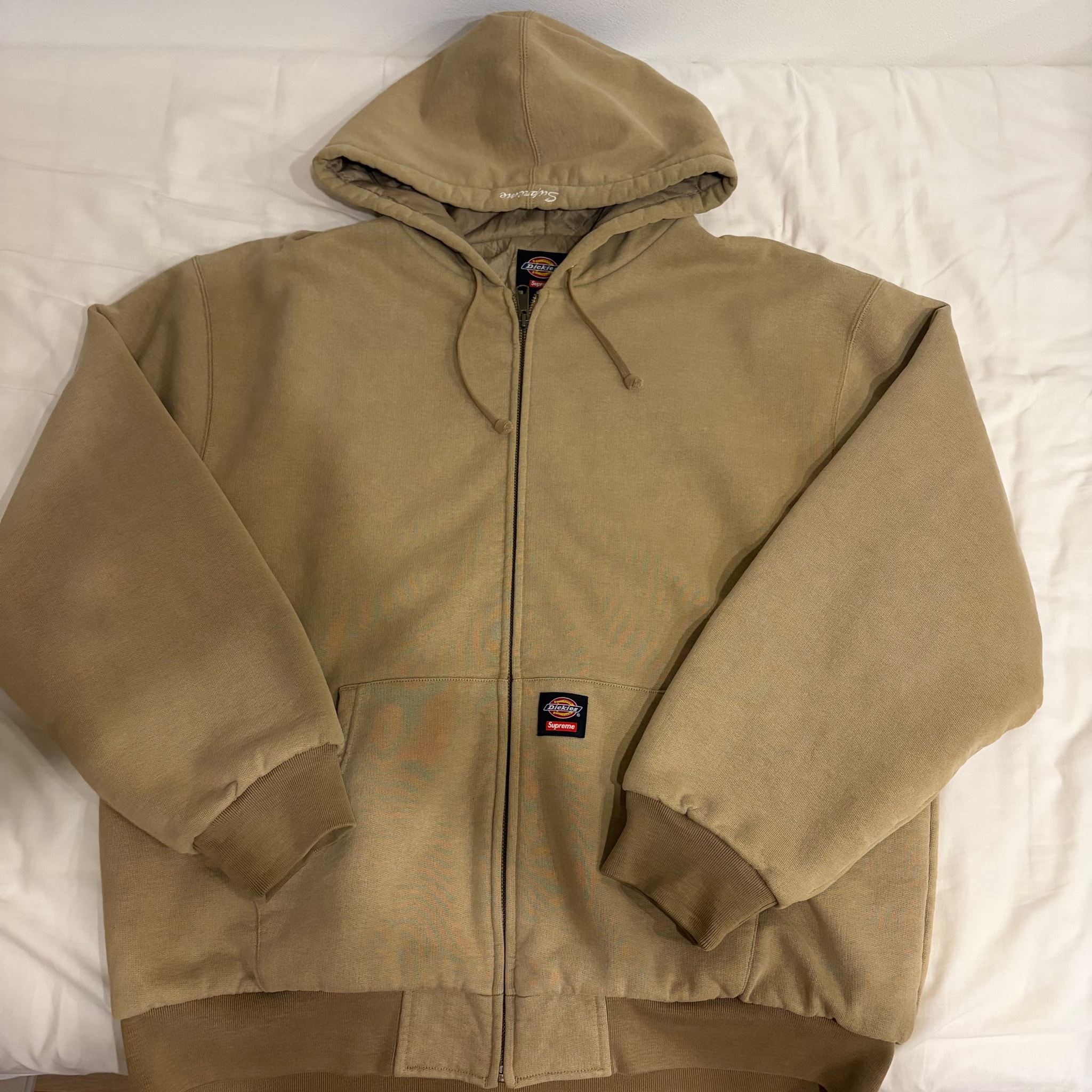 Supreme x Dickies Quilted Lined Zip Up Hooded Sweatshirt "Tan"