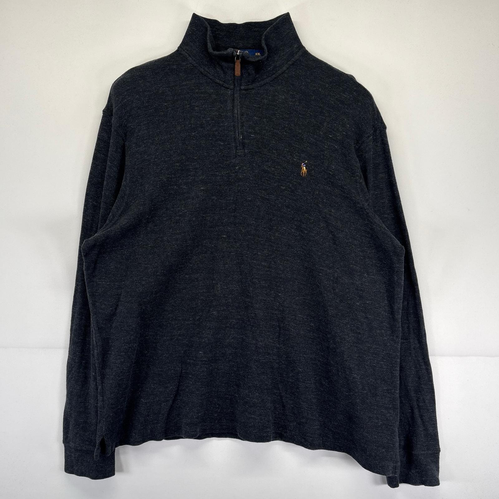 古着 ポロ・ラルフローレン POLO RALPH LAUREN ニット 大きいサイズ ハーフジップ セーター ワンポイントロゴ 2XL  ブラック系 メンズ