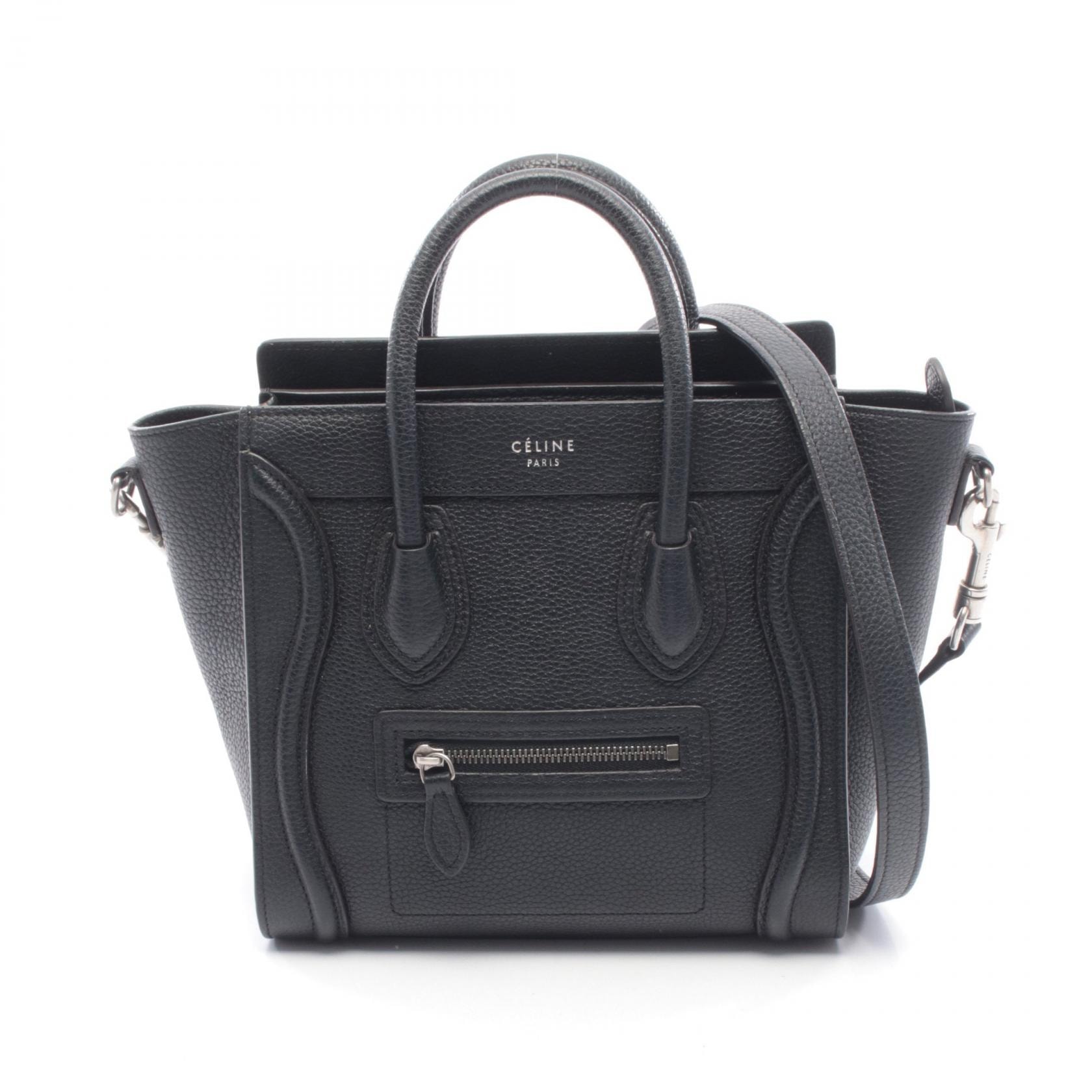 セリーヌ CELINE ラゲージ ナノショッパー ハンドバッグ バッグ レザー レディース ブラック系 【中古】