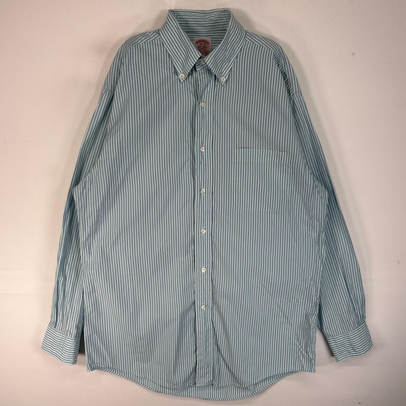 古着 80's/80年代 ヴィンテージ ブルックスブラザーズ Brooks Brothers 長袖シャツ 胸ポケ ボタンダウン M  ブルー系 ストライプ メンズ