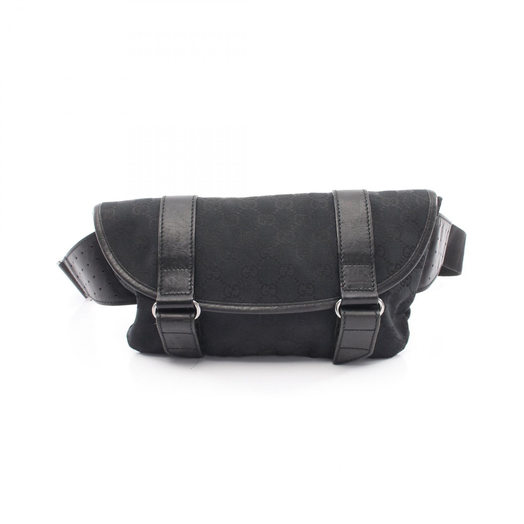 グッチ GUCCI GGキャンバス ウエストバッグ バッグ キャンバス レザー メンズ レディース ブラック系 145851 【中古】