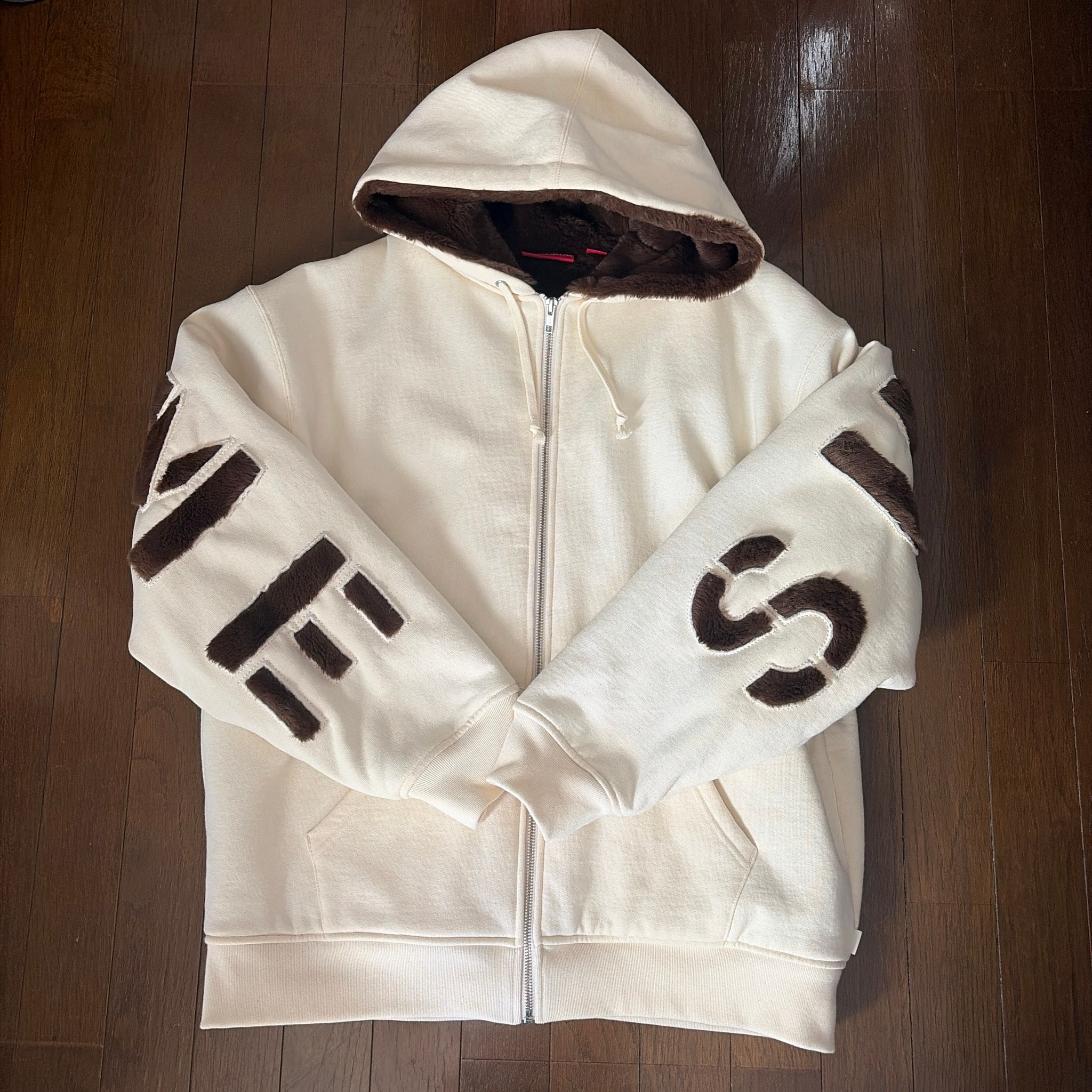 Supreme Faux Fur Lined Zip Up Hooded Sweatshirt "Natural"