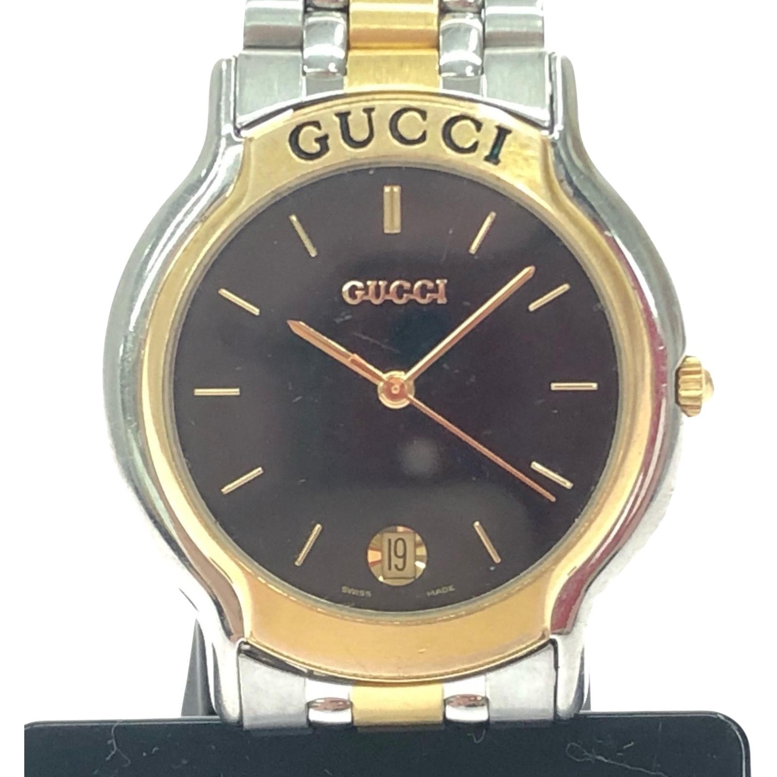 ▼▼GUCCI グッチ メンズ腕時計 クオーツ ブラック文字盤 デイト コンビ バックル難有 8000M