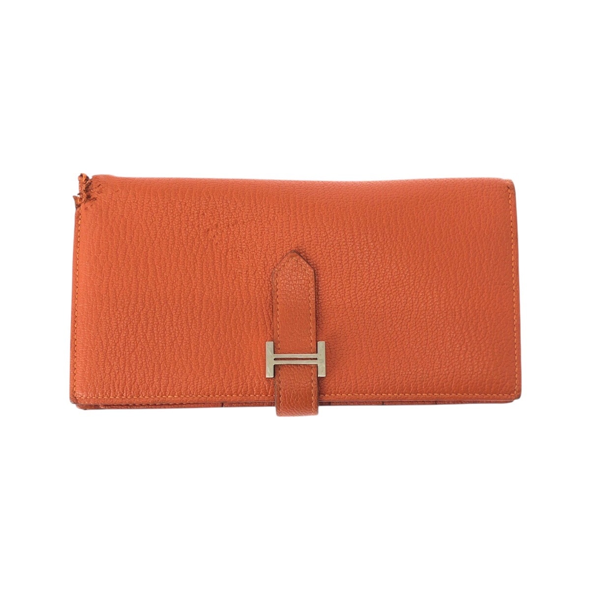 HERMES エルメス ベアンスフレ オレンジ シルバー金具 ヴォーエプソン 長財布 ロングウォレット X刻印 603402 【中古】