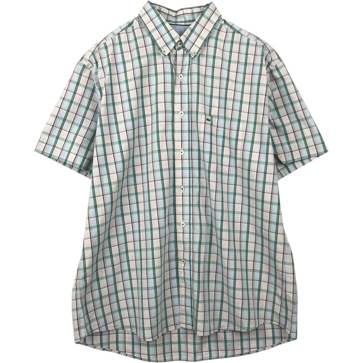 古着 ラコステ LACOSTE REGULAR FIT 半袖 ボタンダウン チェックシャツ メンズL相当/eaa655919