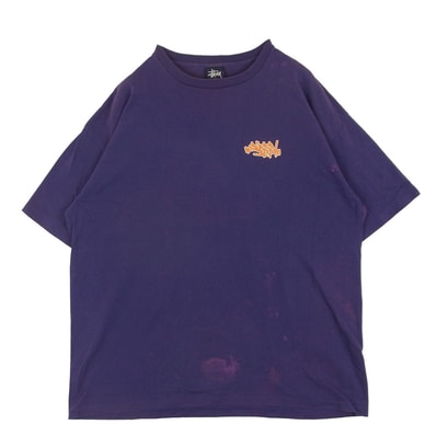 STUSSY ステューシー 90s USA製 ブレイキング シングルステッチ 半袖 Tシャツ コットン パープル系 XXL【中古】