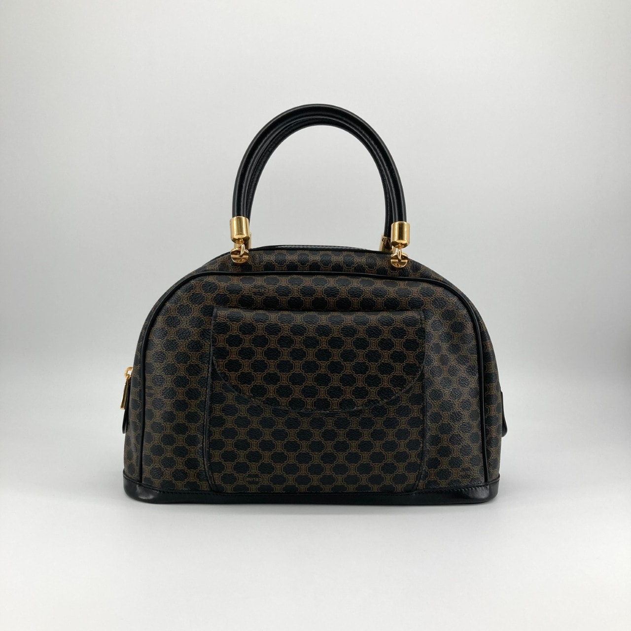 CELINE(セリーヌ) マカダム柄 ゴールドの金具 ハンドバッグ ダークブラウン