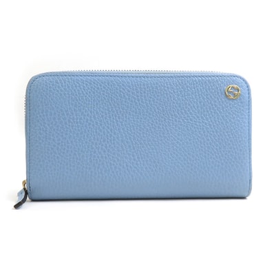 グッチ GUCCI ラウンドファスナー長財布 レザー ライトブルー ユニセックス 449347【中古】 h31502g