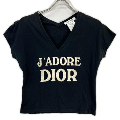 クリスチャンディオール BOUTIQUE 3H16155400 ブラック コットン J ADORE ロゴ Vネック ノースリーブ カットソー 40