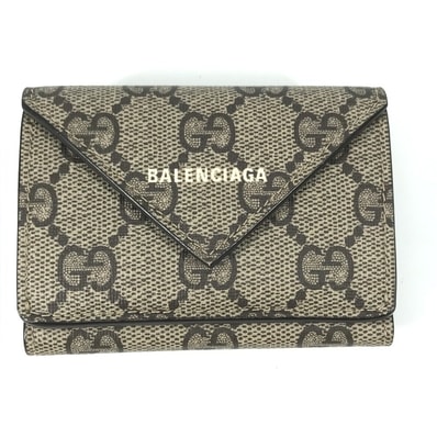 グッチ GUCCI ペーパー ミニ ウォレット 681704 BALENCIAGA バレンシアガ コラボ ザ ハッカー プロジェクト 3つ折り財布 GGスプリームキャンバス ベージュ 美品