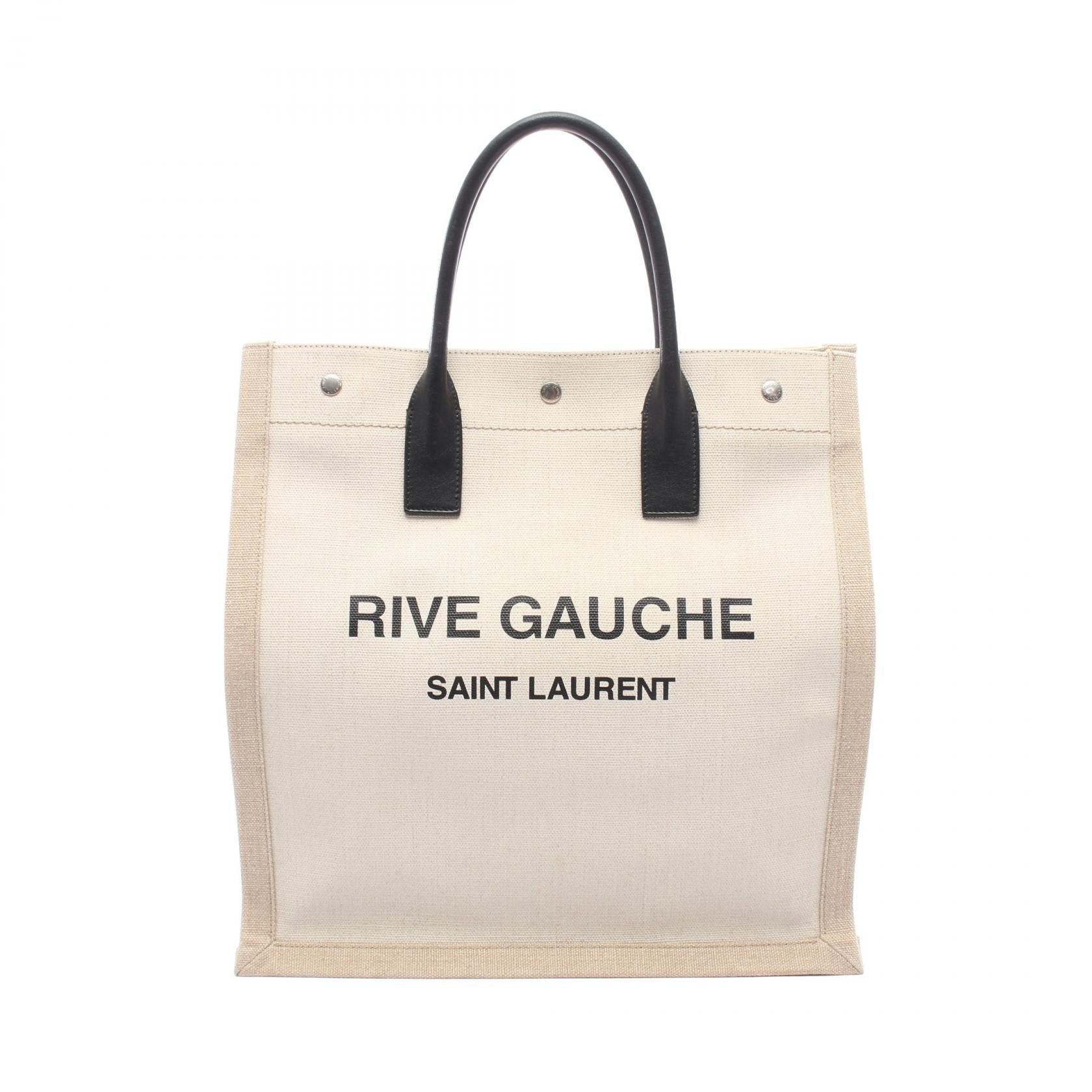 サンローランパリ SAINT LAURENT PARIS RIVE GAAUCHE リヴゴーシュ トートバッグ バッグ キャンバス レザー レディース ベージュ系 / ブラック系 631682 【中古】