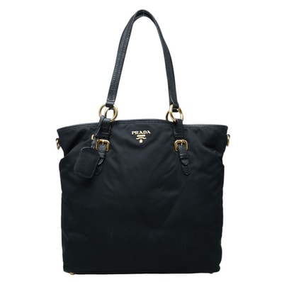 プラダ ロゴ トートバッグ ブラック ナイロン レザー レディース PRADA 中古