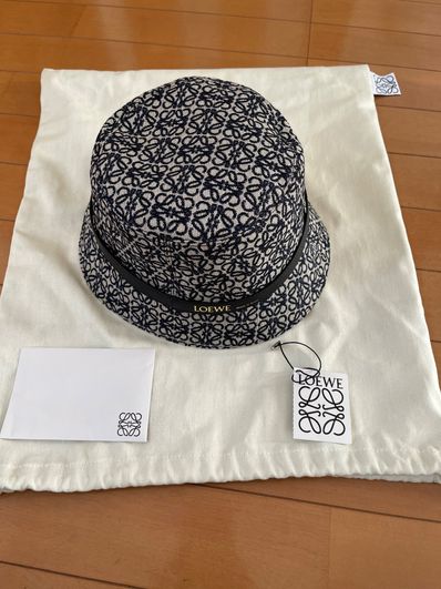 LOEWE Anagram Bucket Hat In Jacquard and Calfskin "Navy/Black"