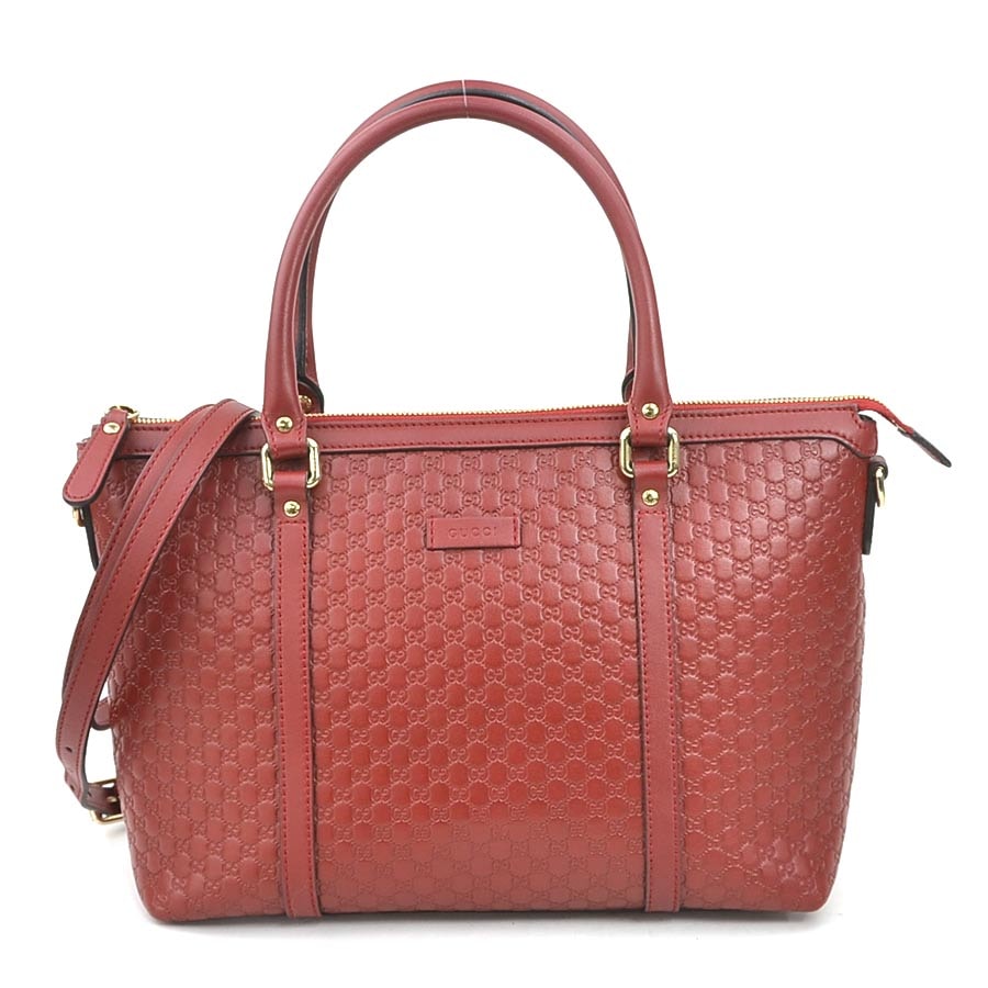 グッチ GUCCI ハンドバッグ ショルダーバッグ マイクログッチシマ レザー レッド レディース 449656【中古】 r10602g