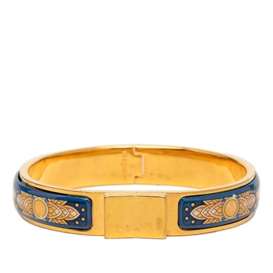 エルメス エマイユPM 七宝焼き ブレスレット ゴールド ブルー メッキ レディース HERMES 【中古】