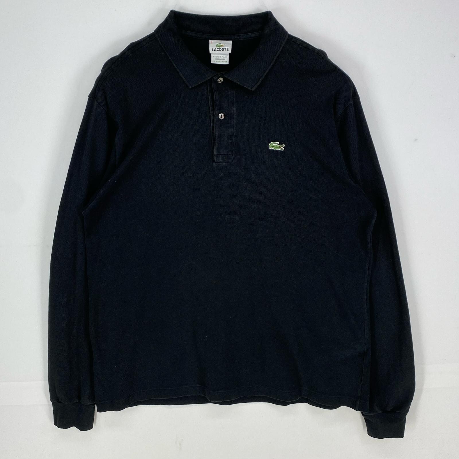 古着 ラコステ LACOSTE 長袖シャツ ワンポイントロゴ ポロシャツ ロングスリーブ ワッペン 2XL  ブラック系 メンズ