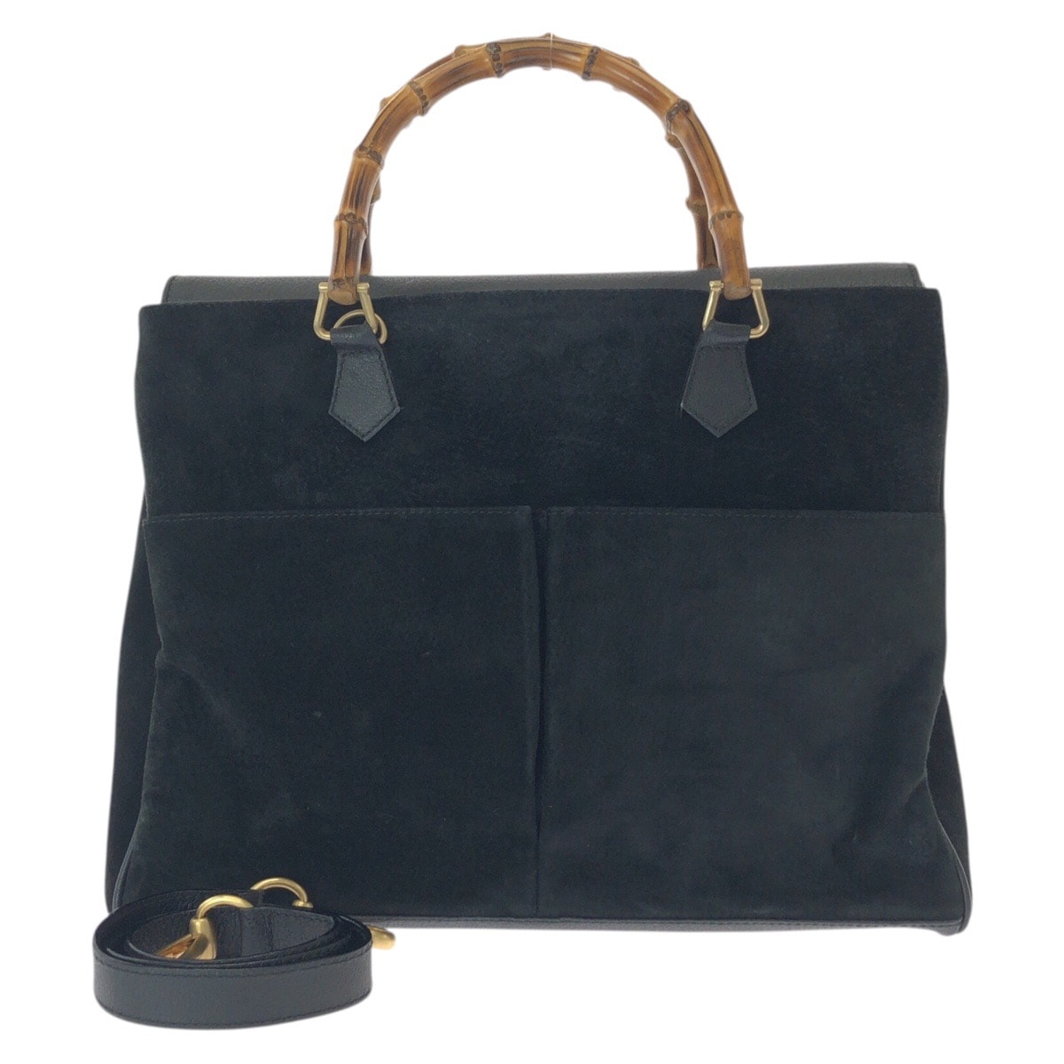 美品 GUCCI グッチ ヴィンテージ バンブー 2way ブラック 黒 ゴールド金具 スウェード トートバッグ ショルダーバッグ 603380 【中古】