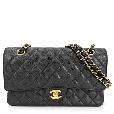 CHANEL シャネル ショルダーバッグ マトラッセ25 ダブルチェーン チェーンショルダー ブルフラップ 肩掛け キャビアスキン ブラック 黒 ゴールド金具 レディース【中古品】