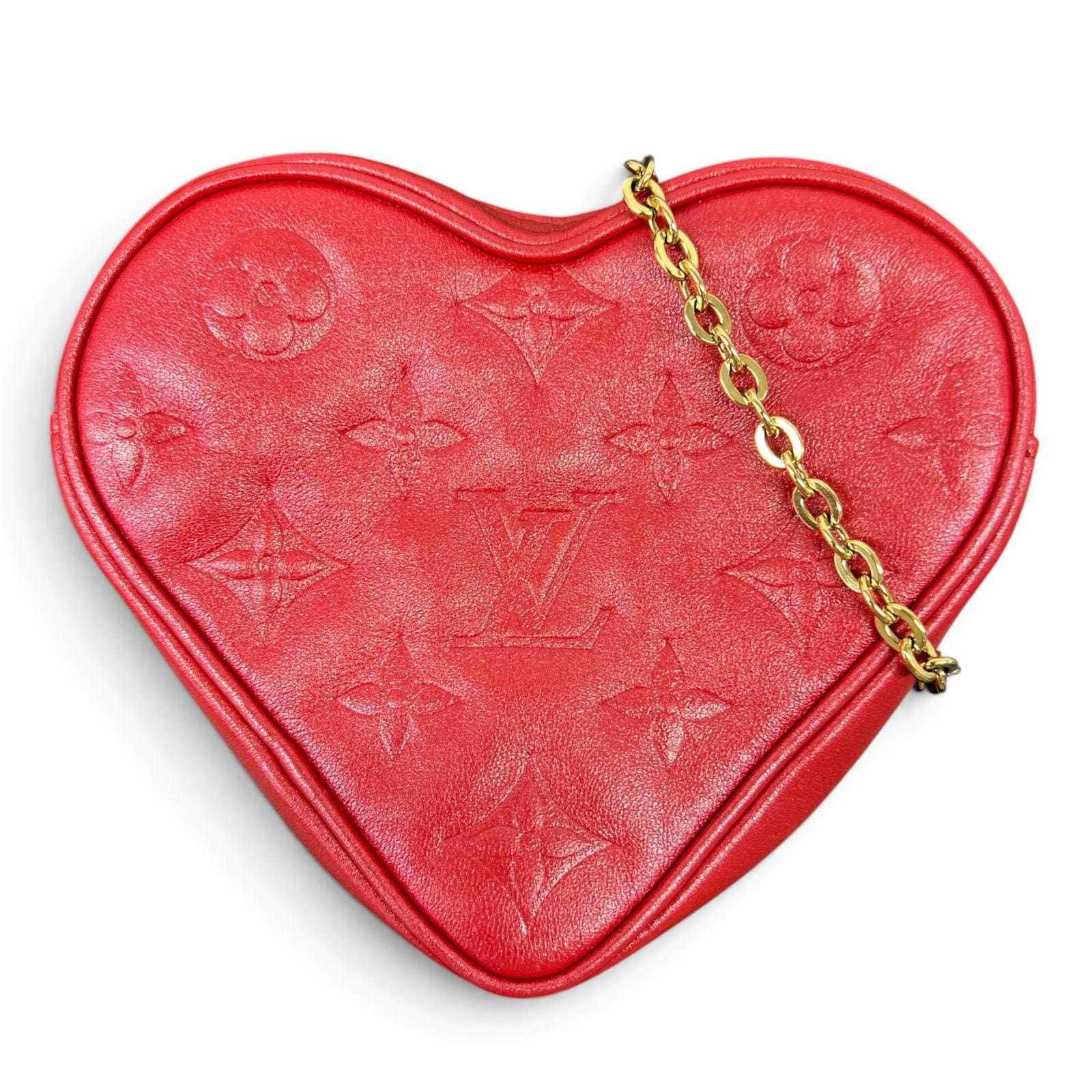 LOUIS VUITTON 極美品 ハートオンチェーン モノグラム チェーンショルダーバッグ M80837 レザー RFID確認済 レザー クロスボディ ポシェット ヴィトン LV Aランク 中古 鑑定済 ヴィトンバッグ