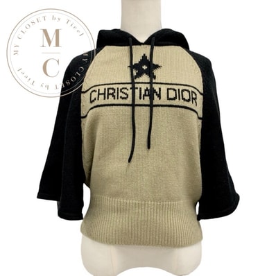 クリスチャンディオール CHRISTIAN DIOR トップス フーディ カシミヤ ニット 半袖 ベージュ ブラック